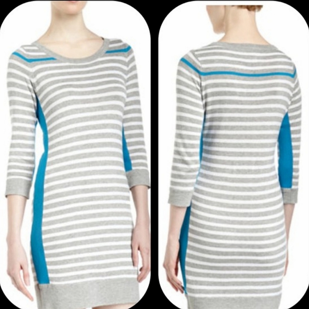 Turquoise Grey Stripe Knit Sweater Dress - John & Jenn